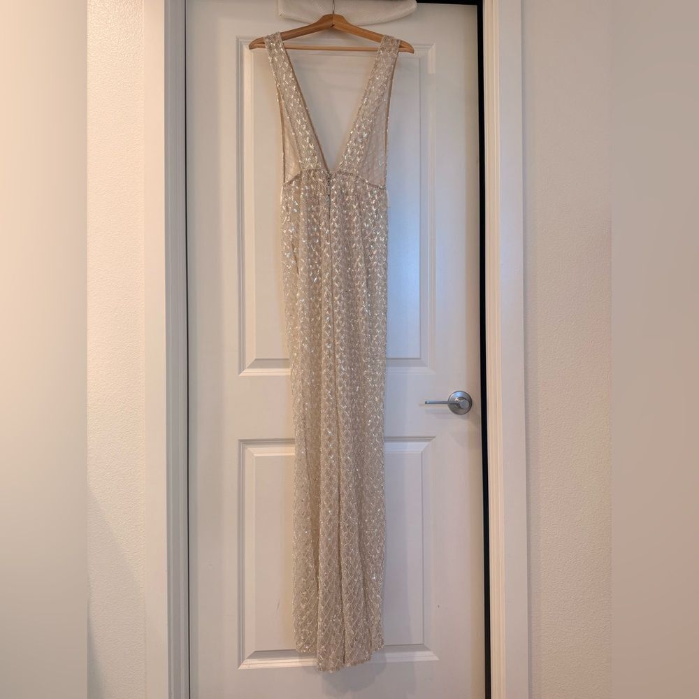 NWOT BRONX AND BANCO Liora Bridal Gown , Elegant Silver Evening Gown with Bow - Picture 11 of 16